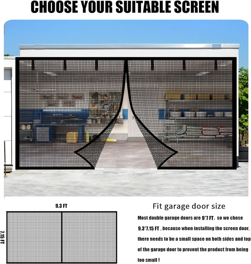 LIAMST Garage Door Screen for 1 Car Garage-9x7FT Magnetic Garage Screen Door,Upgraded Heavy Duty Polyethylene Terephthalate with 4 Roll Up Starps for Patio, Outdoor - Image 2